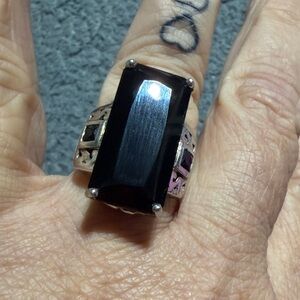 STS Chuck Clemency Sterling Silver Black Tourmaline Statement Ring Sz 7.  (3)